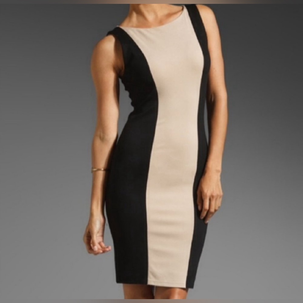 NWT Alice and Olivia Black Nude Colorblock Sleeveless Bodycon Midi Dress Neutral